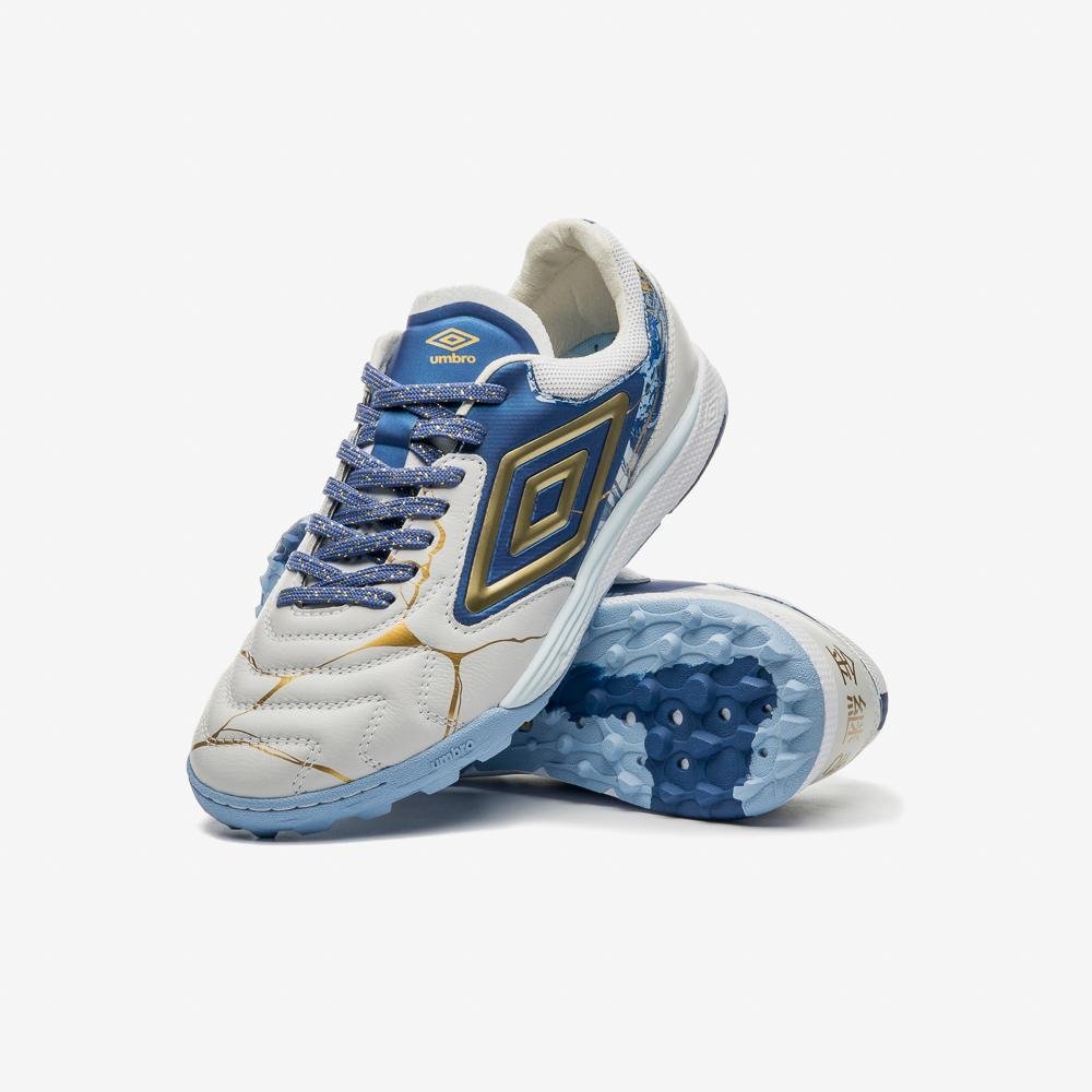 Chuteira Society Umbro Ada Master Class Pro Bump Kintsugi Branco/Azul 10