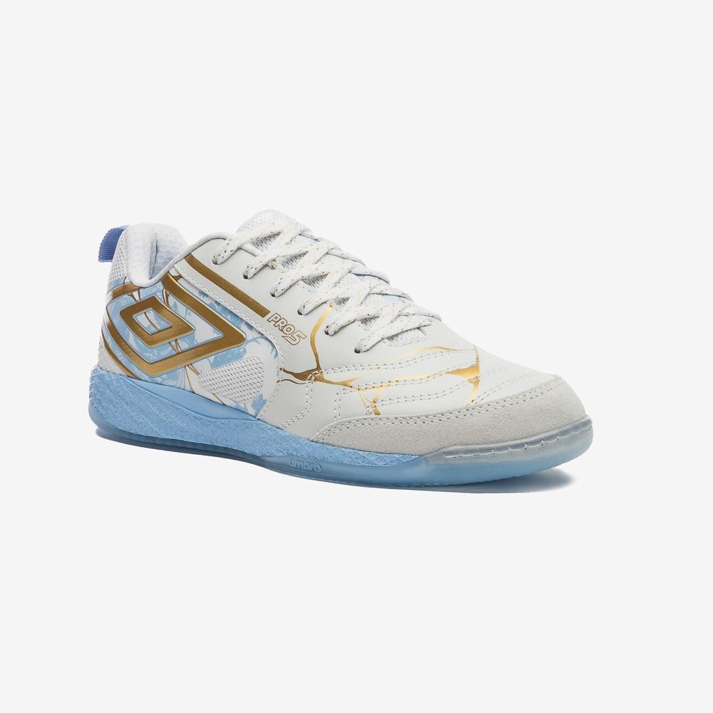 Chuteira Futsal Umbro Pro 5 Bump Kintsugi Branco/Dourado 3