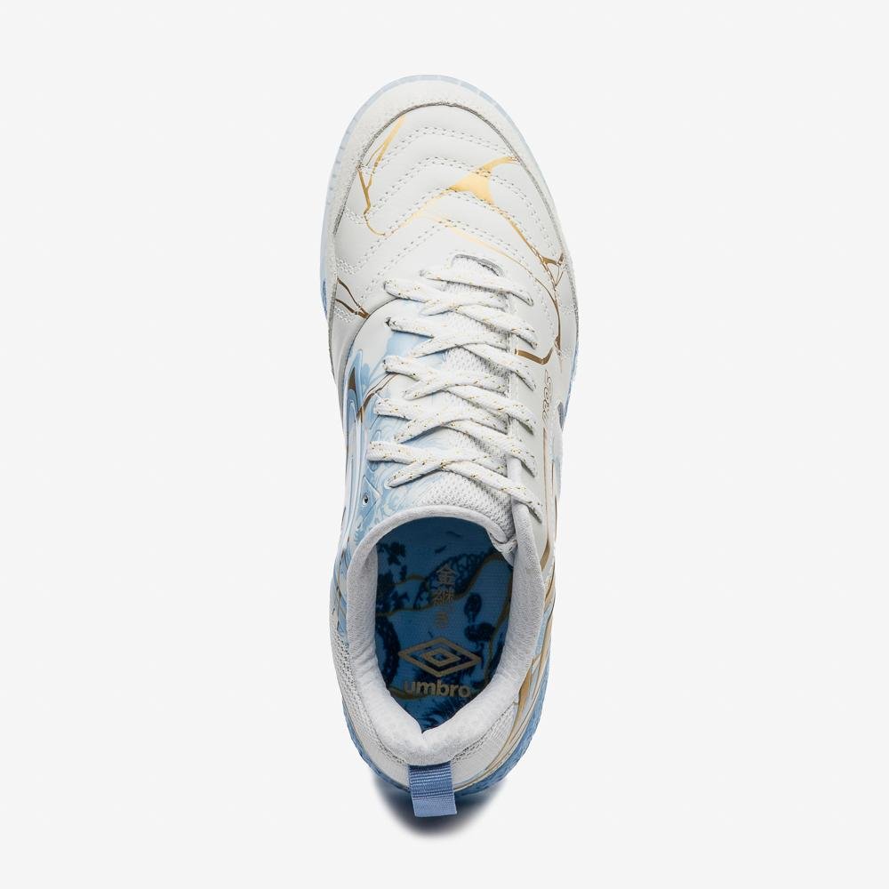 Chuteira Futsal Umbro Pro 5 Bump Kintsugi Branco/Dourado 4