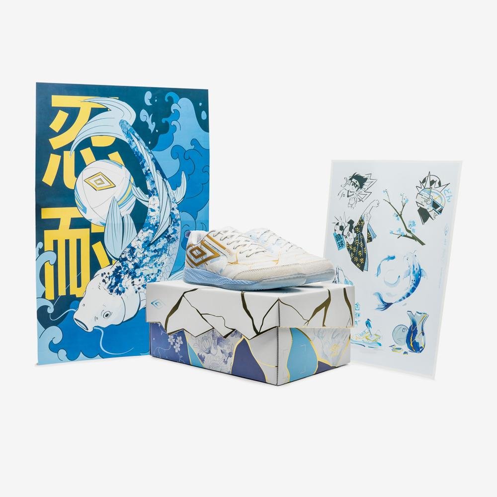 Chuteira Futsal Umbro Pro 5 Bump Kintsugi Branco/Dourado 7