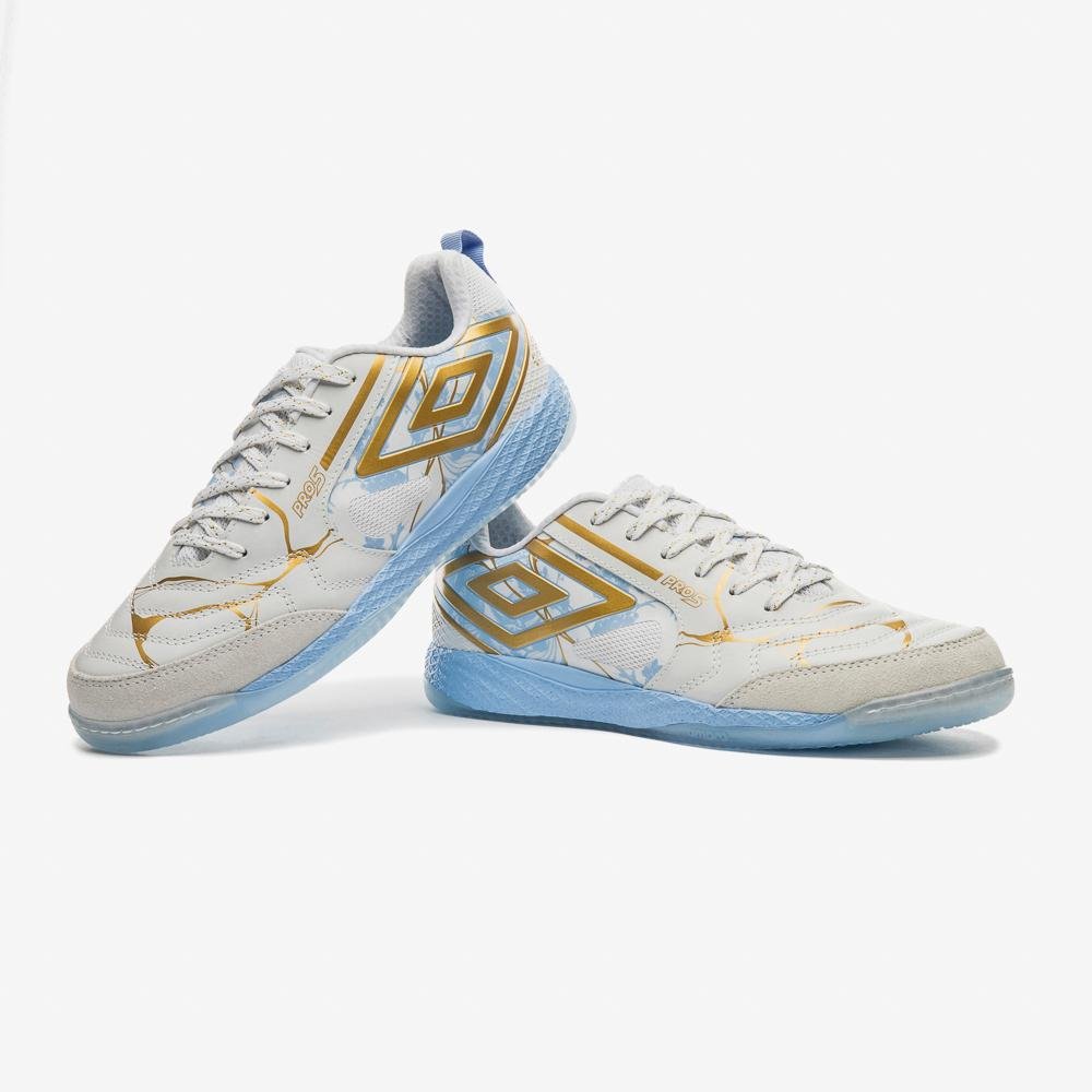 Chuteira Futsal Umbro Pro 5 Bump Kintsugi Branco/Dourado 8