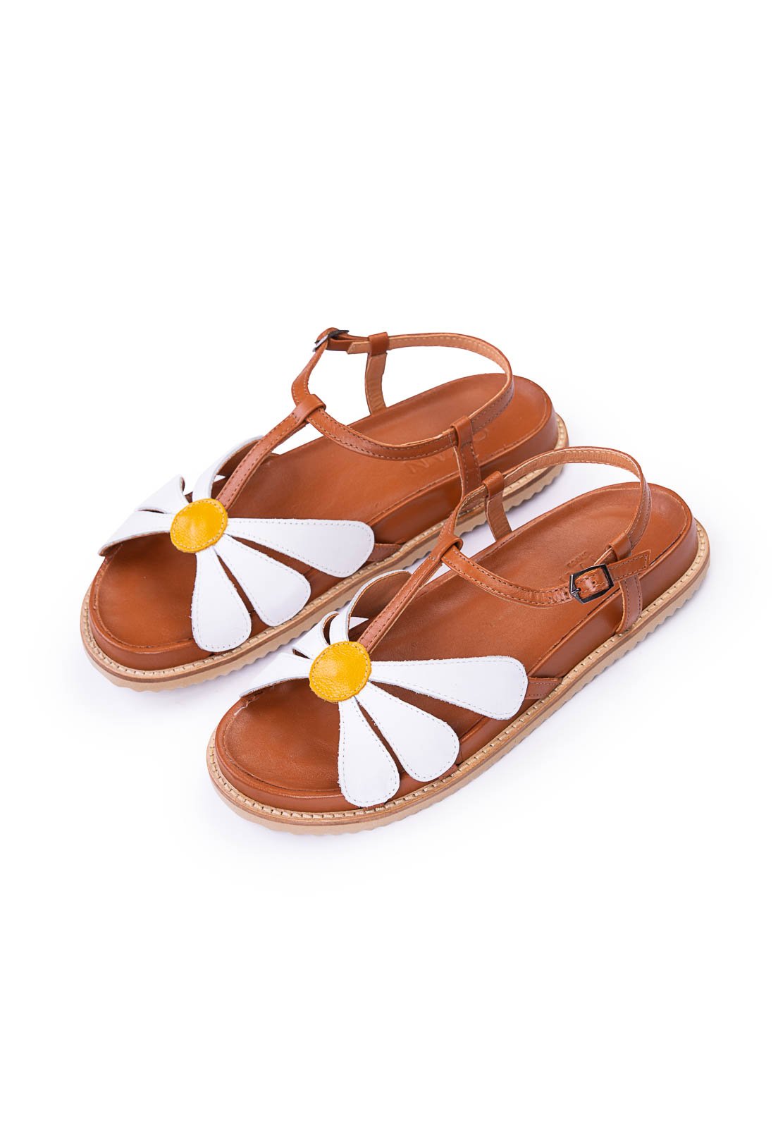 Sandalia Slider Daisy Couro Caramelo