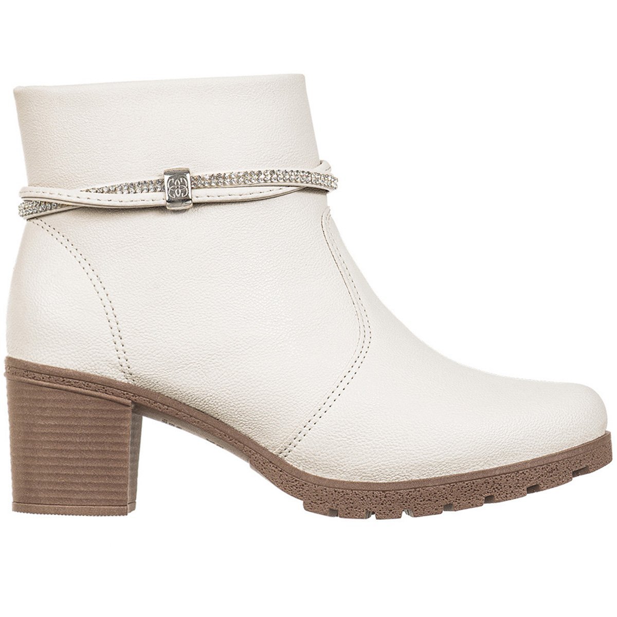 Bota Casual Gigil Salto Médio Grosso Baixo Strass Branco 3