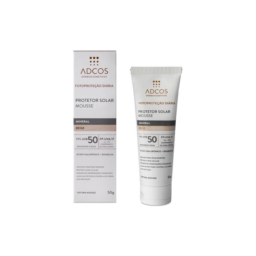 Protetor Solar Adcos Mousse Mineral Beige Fps 50 50g