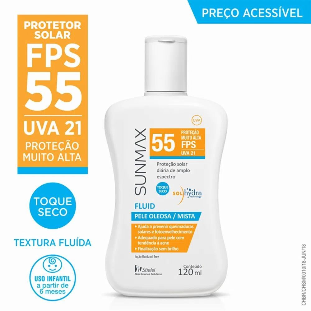 Protetor Solar Sunmax Fluid Pele Oleosa/mista Fps 55 120ml 120ml 3