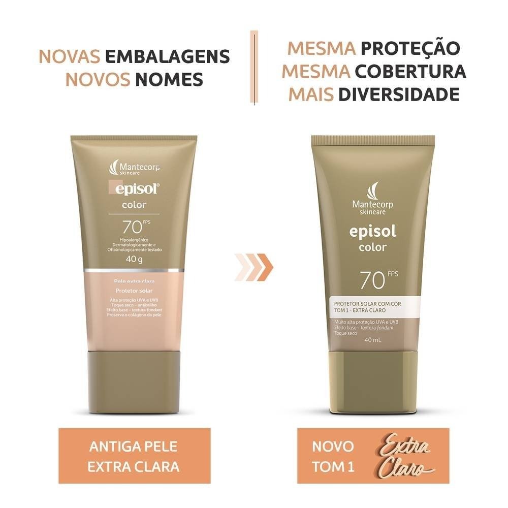 Protetor Solar Episol Color Tom 1 Extra Claro Fps 70 40ml Tom 1 - Extra Claro 2