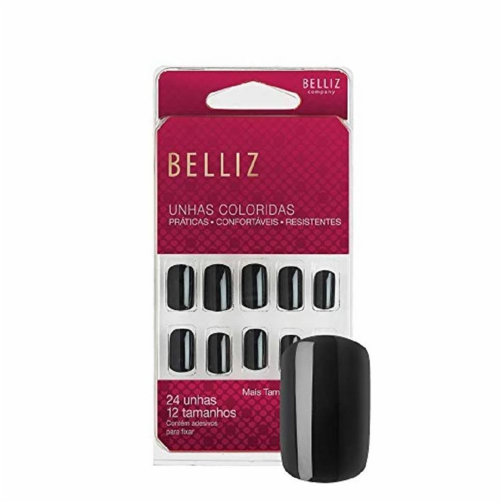 Unhas Postiças Belliz Coloridas Black Piano Curta Curta 3
