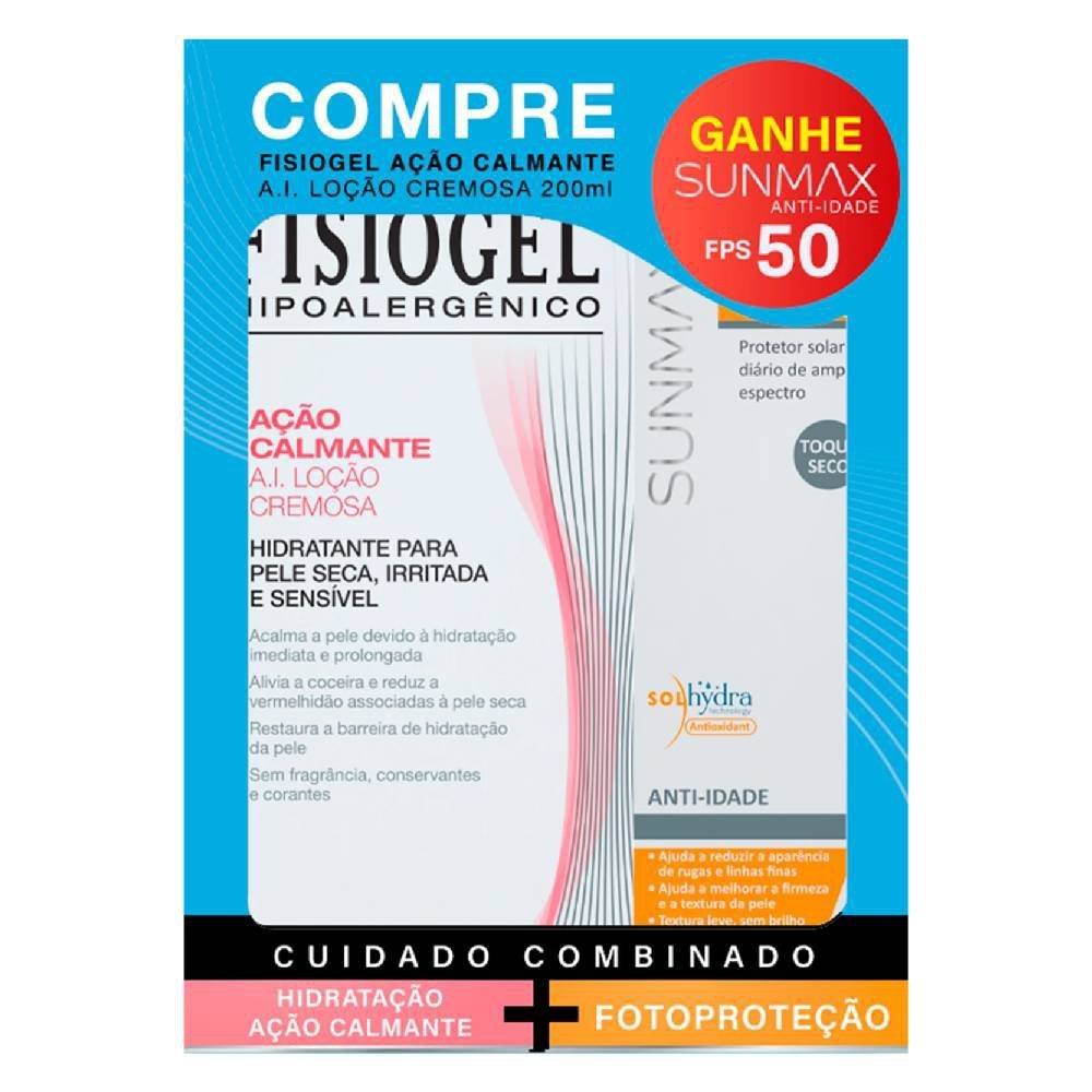 Kit Loção Cremosa Fisiogel Ai 200ml Ganhe Protetor Solar Sunmax Anti- Idade Fps50 60ml