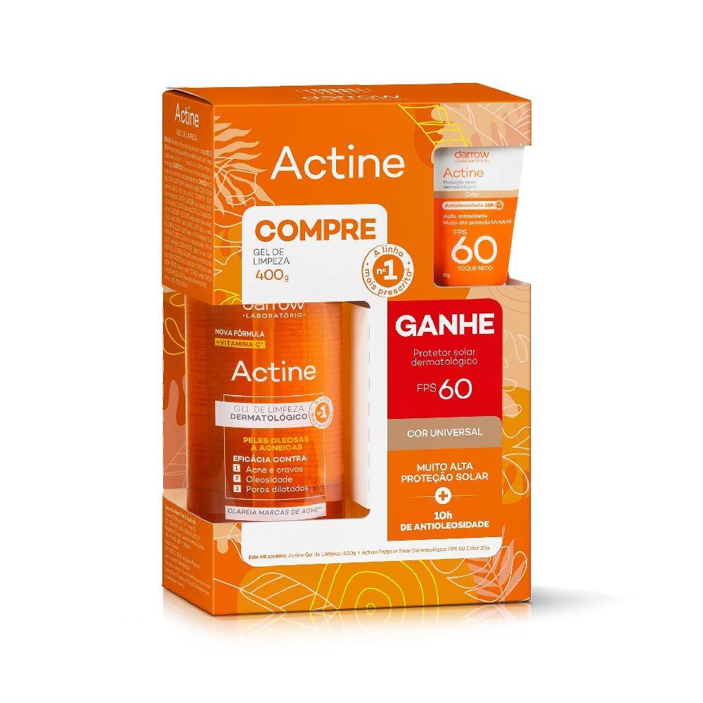 Kit Actine Gel De Limpeza 400g + Protetor Solar Facial Fps60 20g 20g 3