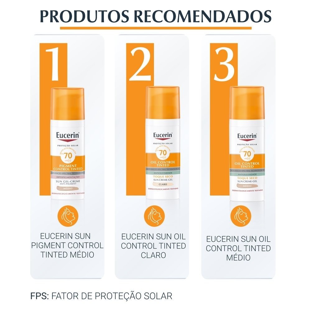 Protetor Solar Facial Eucerin Pigment Control Tinted Cor Médio Fps70 50g Médio 8