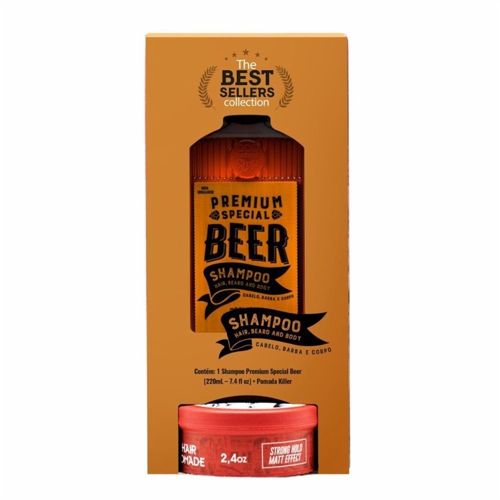 Kit Qod Barber Shop Shampoo Premium Beer 220ml + Pomada Modeladora Capilar Killer 70g ÚNICO 2