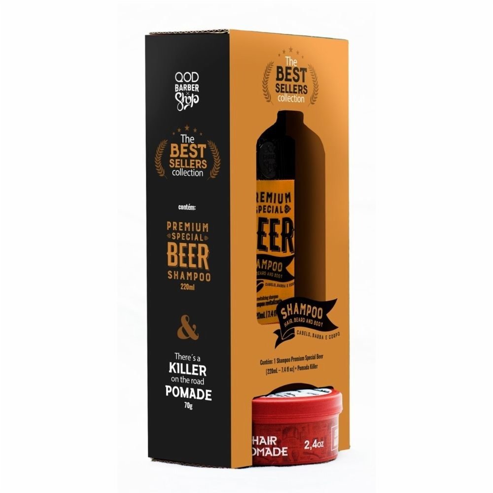 Kit Qod Barber Shop Shampoo Premium Beer 220ml + Pomada Modeladora Capilar Killer 70g ÚNICO 3