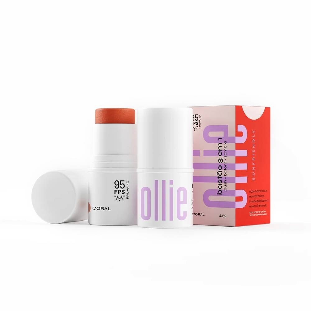 Ollie Bastão 3 Em 1 Blush, Batom E Sombra Fps 95 Coral Único 1