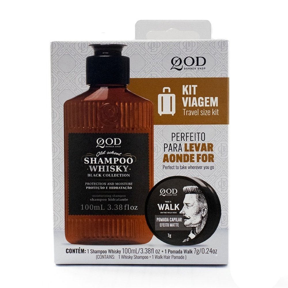 Kit Qod Barber Shop Shampoo Whisky 100ml + Pomada Modeladora Capilar Walk 7g ÚNICO 1