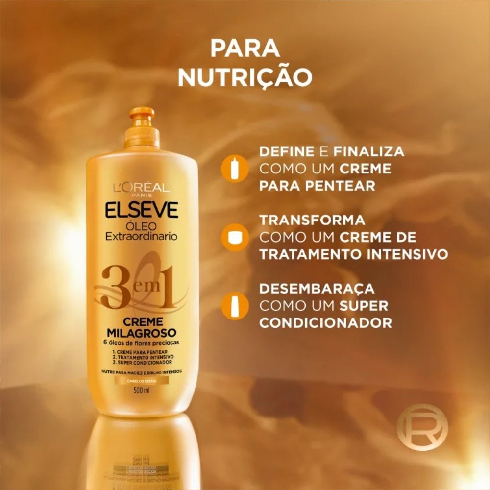 Creme Milagroso 3 Em 1 Elseve Óleo Extraordinário 500ml 500ml 2