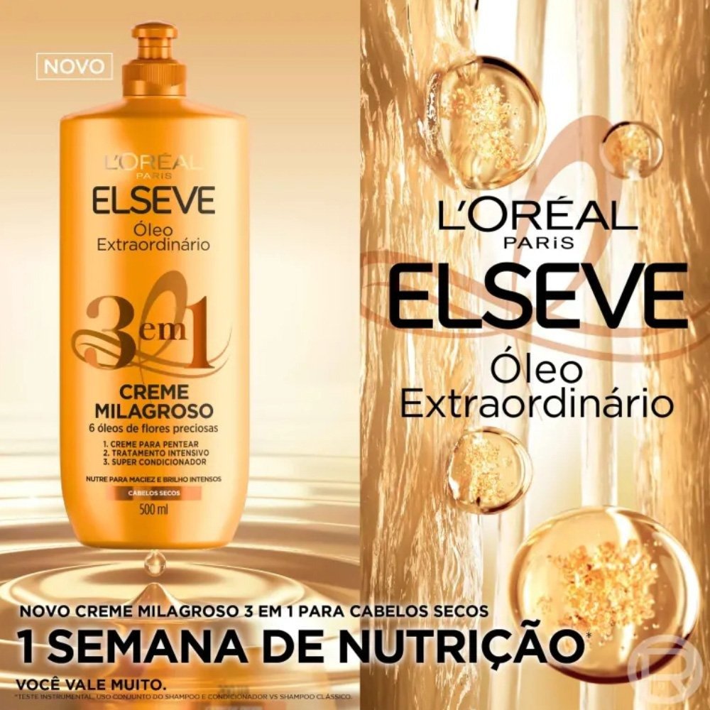 Creme Milagroso 3 Em 1 Elseve Óleo Extraordinário 500ml 500ml 3