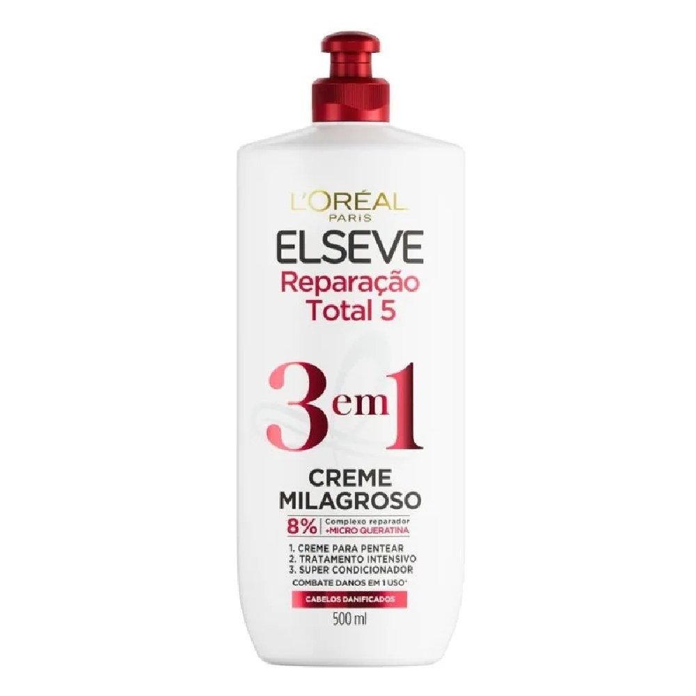 Creme Milagroso 3 Em 1 Elseve Reparação Total 5 500ml 500ml 1