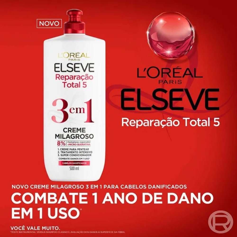 Creme Milagroso 3 Em 1 Elseve Reparação Total 5 500ml 500ml 2