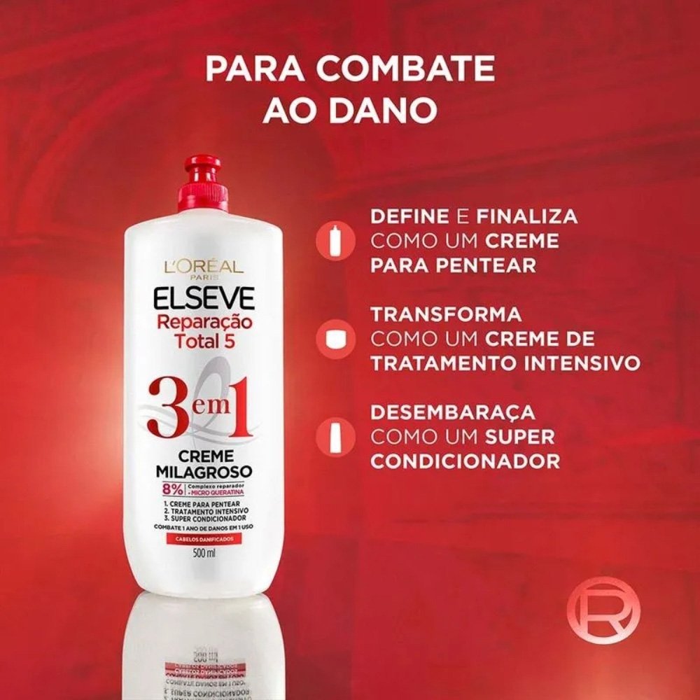 Creme Milagroso 3 Em 1 Elseve Reparação Total 5 500ml 500ml 3
