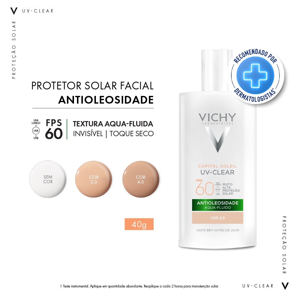 Protetor Solar Facial Vichy Capital Soleil Uv-clear Cor 2.0 Fps60 40g 40g 4