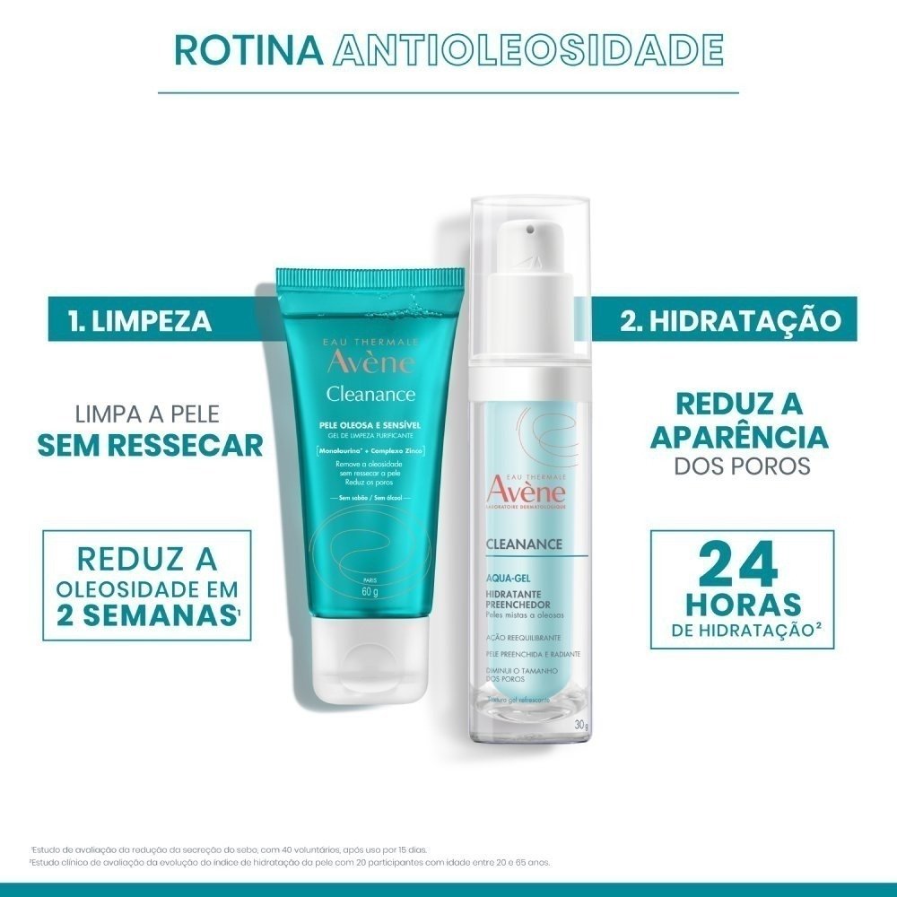 Kit Avène Cleanance Hidratante Aqua-gel 30g + Gel De Limpeza 40g ÚNICO 3
