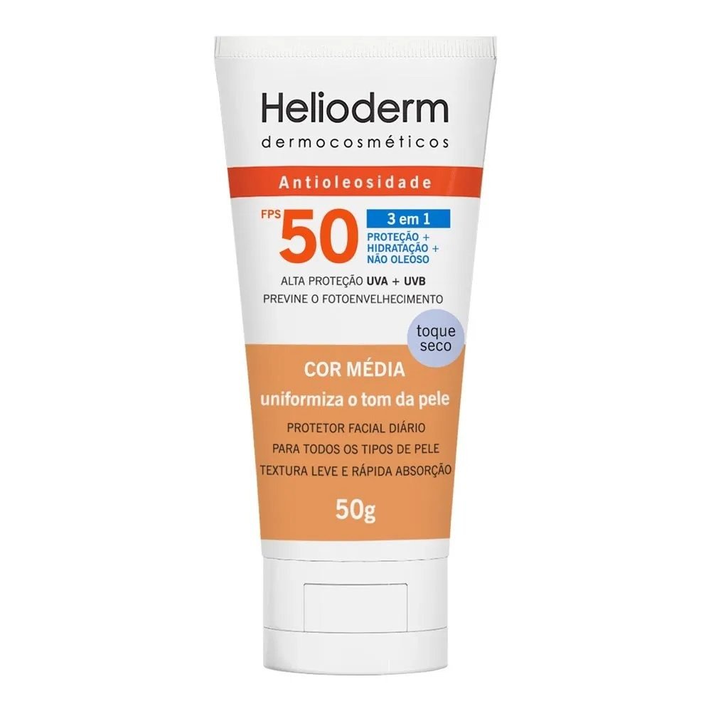 Kit Helioderm Protetor Solar Facial Fps50 Cor Média 50g + Sabonete Líquido 50ml ÚNICO 3