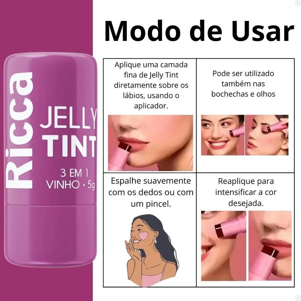 Blush Multifuncional Em Bastão Ricca Jelly Tint 3 Em 1 Vinho 5g Vinho 4