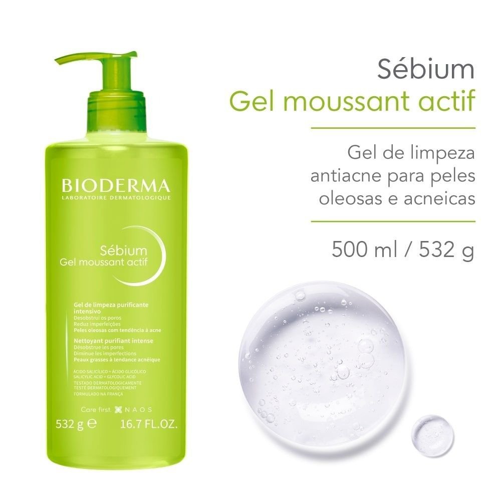 Gel De Limpeza Facial Purificante Intensivo Bioderma Sébium Gel Moussant Actif 500ml 500ml 2