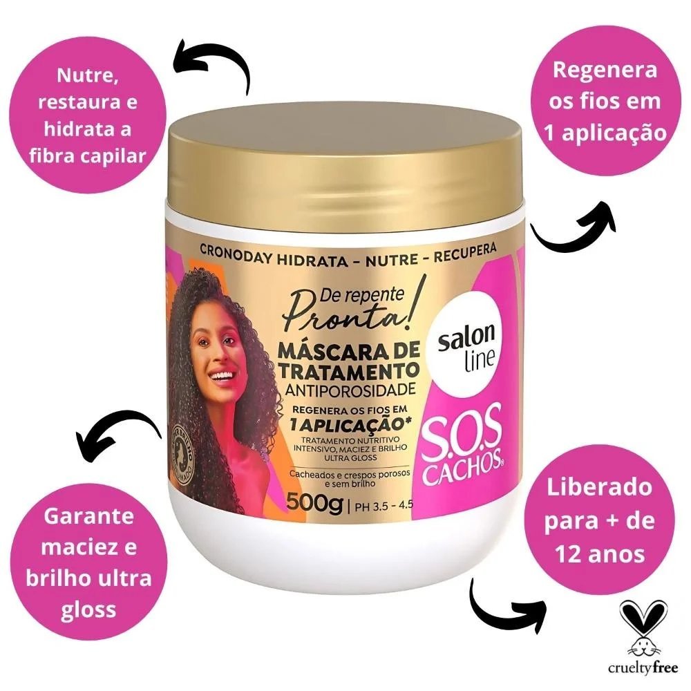 Máscara De Tratamento Sos Cachos Antiporosidade Salon Line De Repente Pronta 500g 500g 2