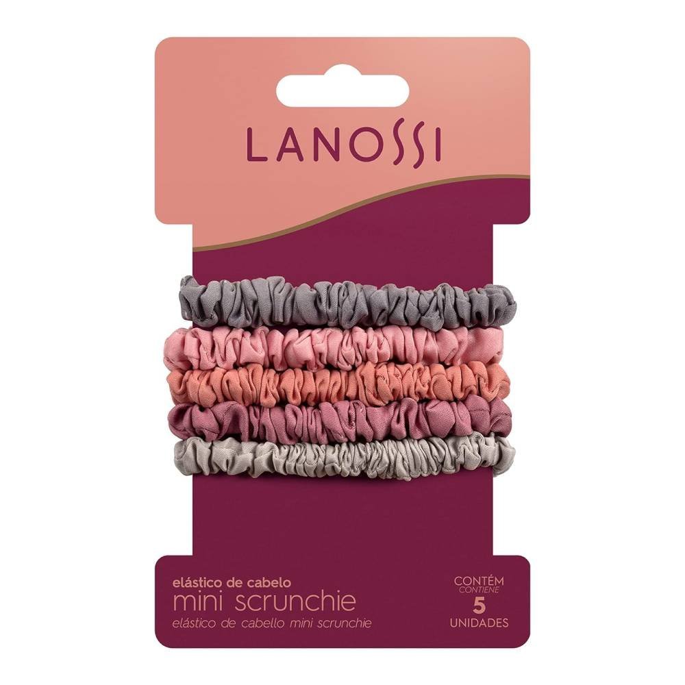 Kit Elásticos De Cabelo Lanossi Mini Scrunchie Rose 5 Unidades