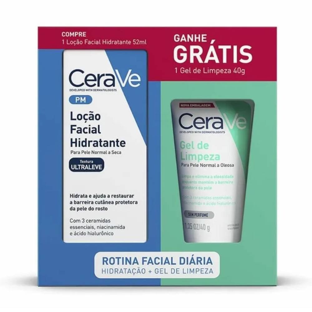 Kit Cerave Loção Facial Hidratante Pele Normal A Seca 52ml + Gel De Limpeza 40g Grátis ÚNICO 1