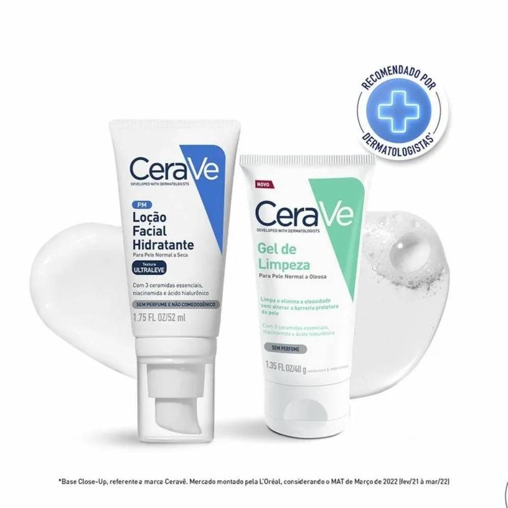 Kit Cerave Loção Facial Hidratante Pele Normal A Seca 52ml + Gel De Limpeza 40g Grátis ÚNICO 2