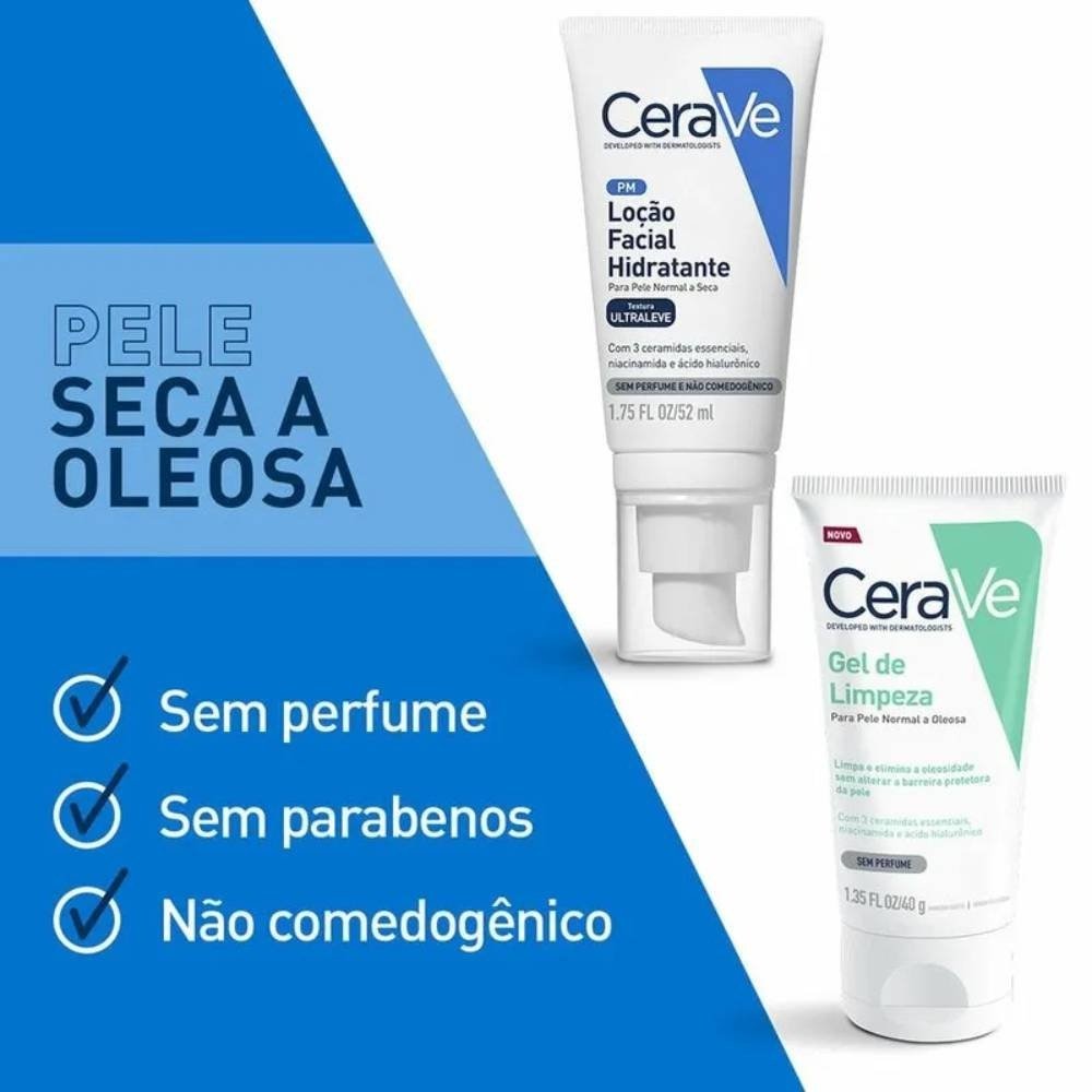 Kit Cerave Loção Facial Hidratante Pele Normal A Seca 52ml + Gel De Limpeza 40g Grátis ÚNICO 4