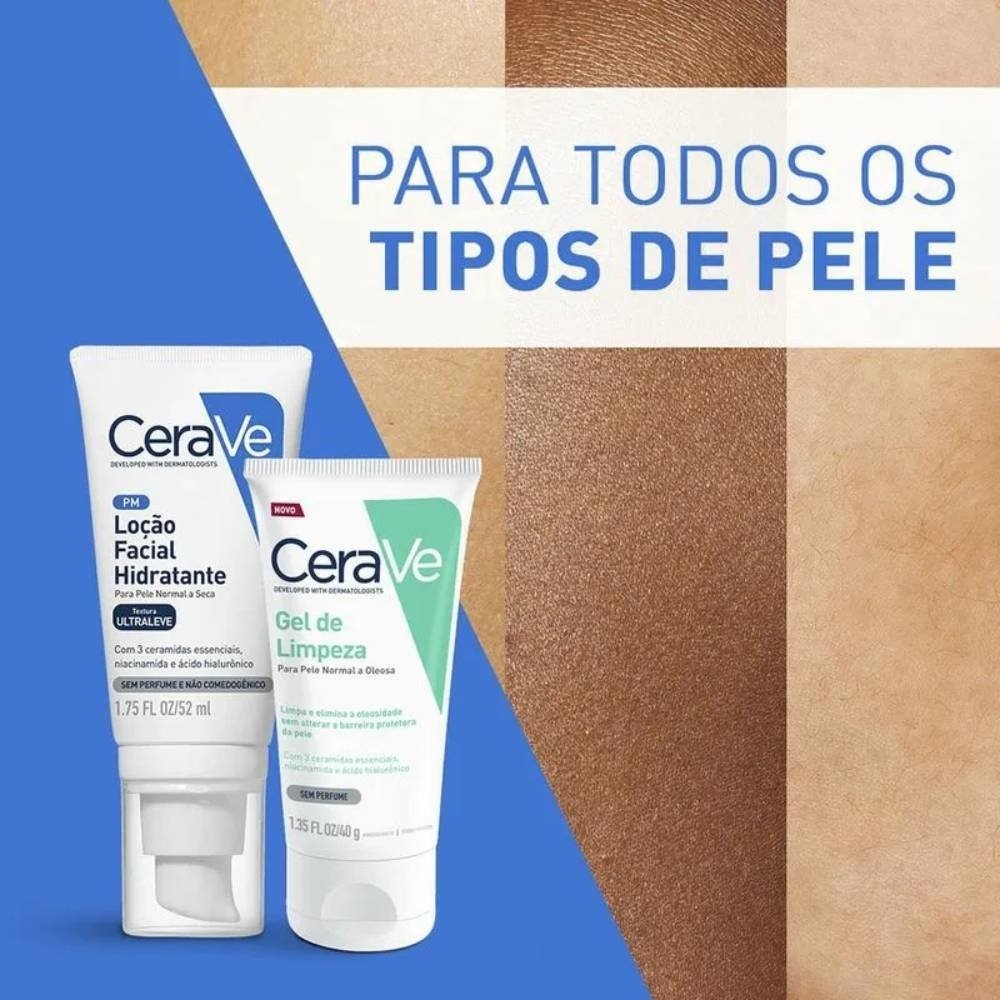 Kit Cerave Loção Facial Hidratante Pele Normal A Seca 52ml + Gel De Limpeza 40g Grátis ÚNICO 5