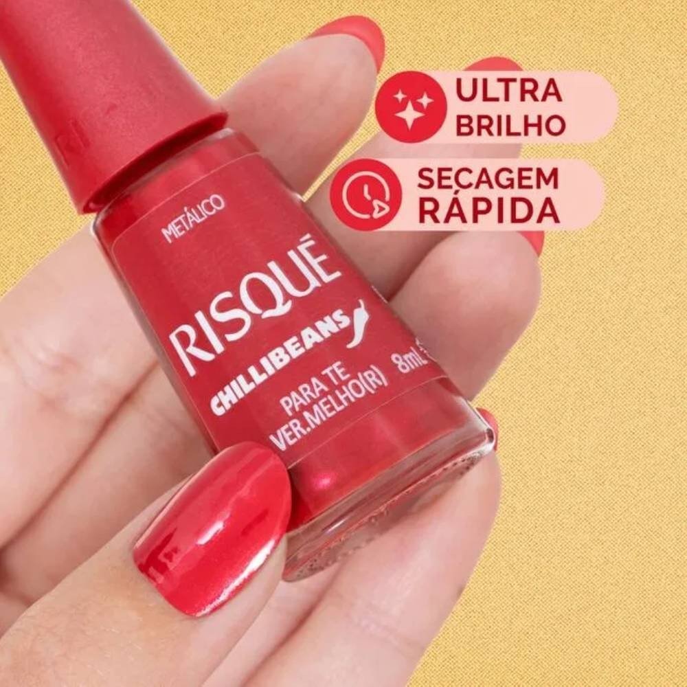 Esmalte Vermelho Risqué & Chilli Beans Para Te Vermelhor Metálico 8ml Para Te Vermelhor 2
