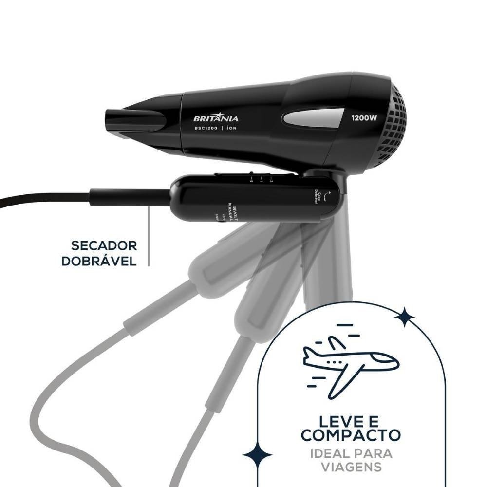 Secador De Cabelo Travel Britânia Bsc1200 Bivolt Preto 3