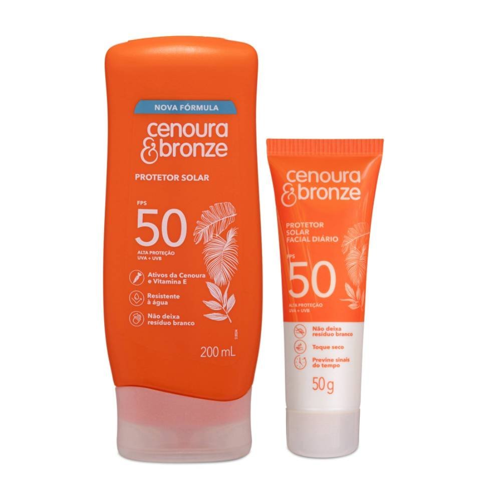 Kit Protetor Solar Cenoura E Bronze Protetor Solar Corporal Fps50 200ml + Protetor Facial Fps50 50g ÚNICO 2