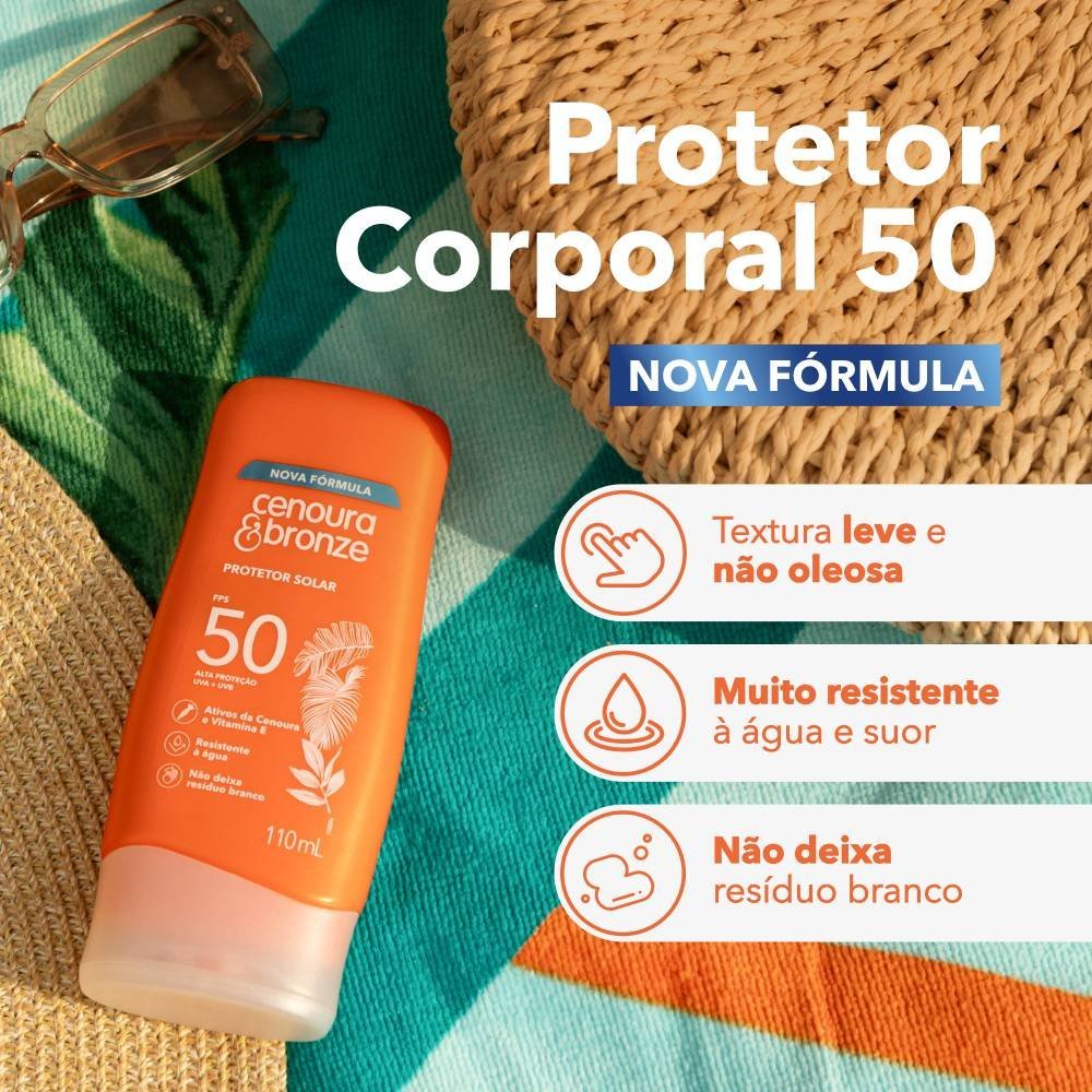 Kit Protetor Solar Cenoura E Bronze Protetor Solar Corporal Fps50 200ml + Protetor Facial Fps50 50g ÚNICO 3