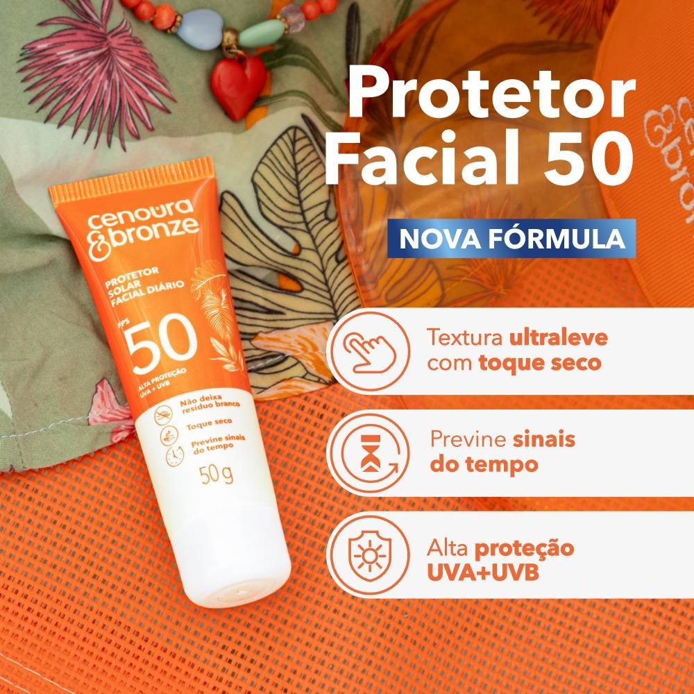 Kit Protetor Solar Cenoura E Bronze Protetor Solar Corporal Fps50 200ml + Protetor Facial Fps50 50g ÚNICO 4