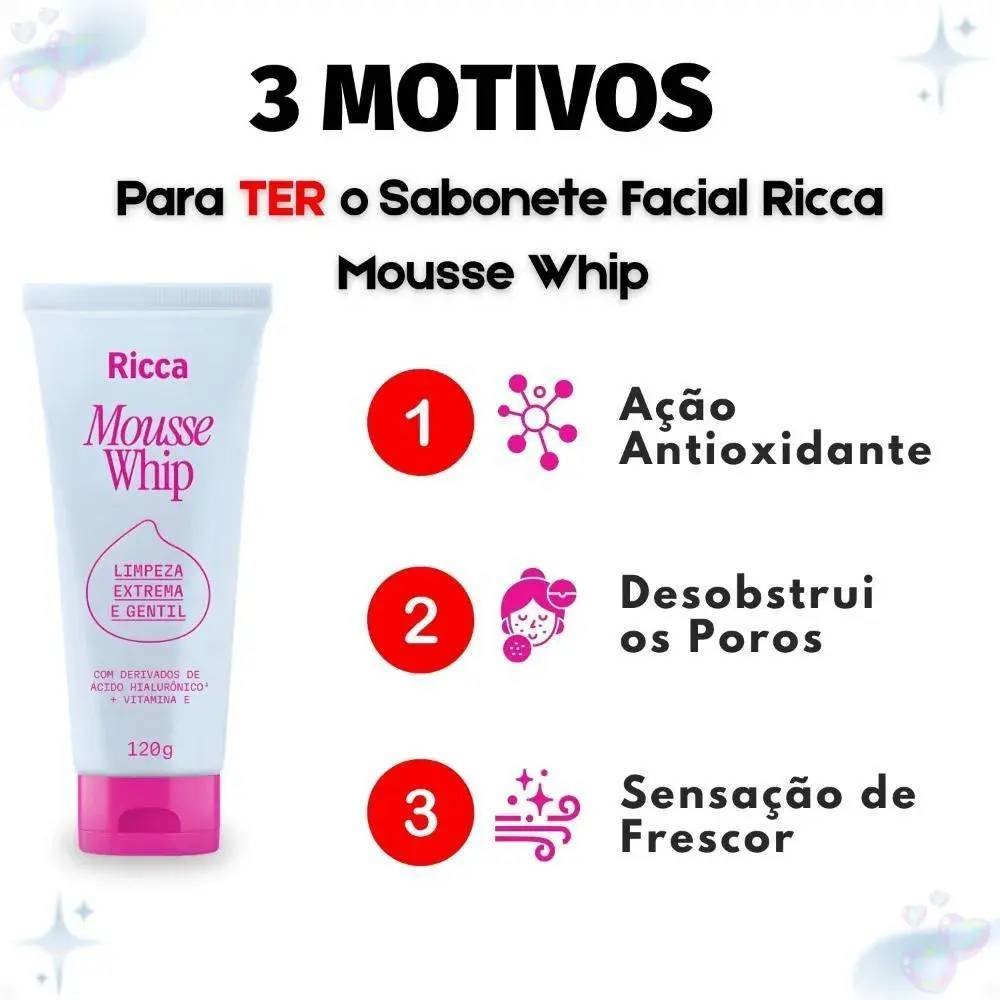 Sabonete Espumado Facial Ricca Mousse Whip 120g 120g 4