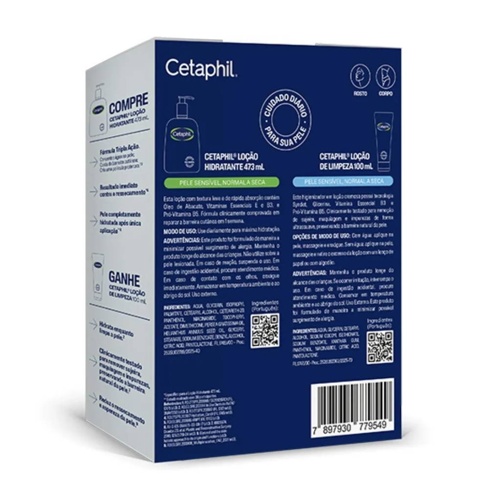 Kit Cetaphil Loção Hidratante Corporal 473ml + Loção De Limpeza Facial 100ml ÚNICO 2