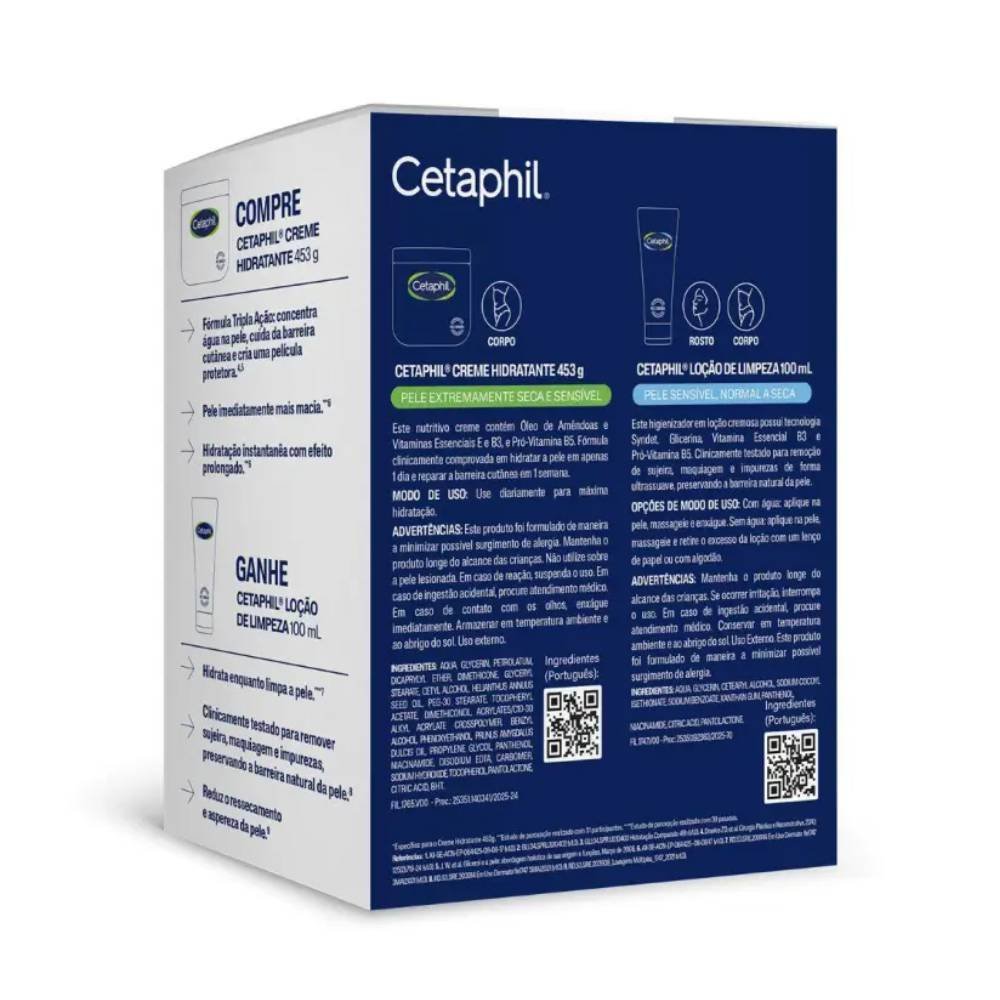 Kit Cetaphil Creme Hidratante Corporal 453g + Loção De Limpeza Facial 100ml ÚNICO 2