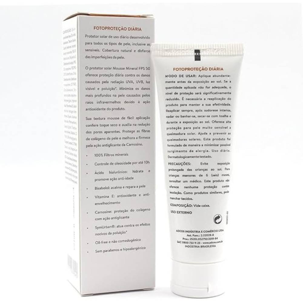 Protetor Solar Facial Adcos Mousse Mineral Peach Fps50 40g 40g 4