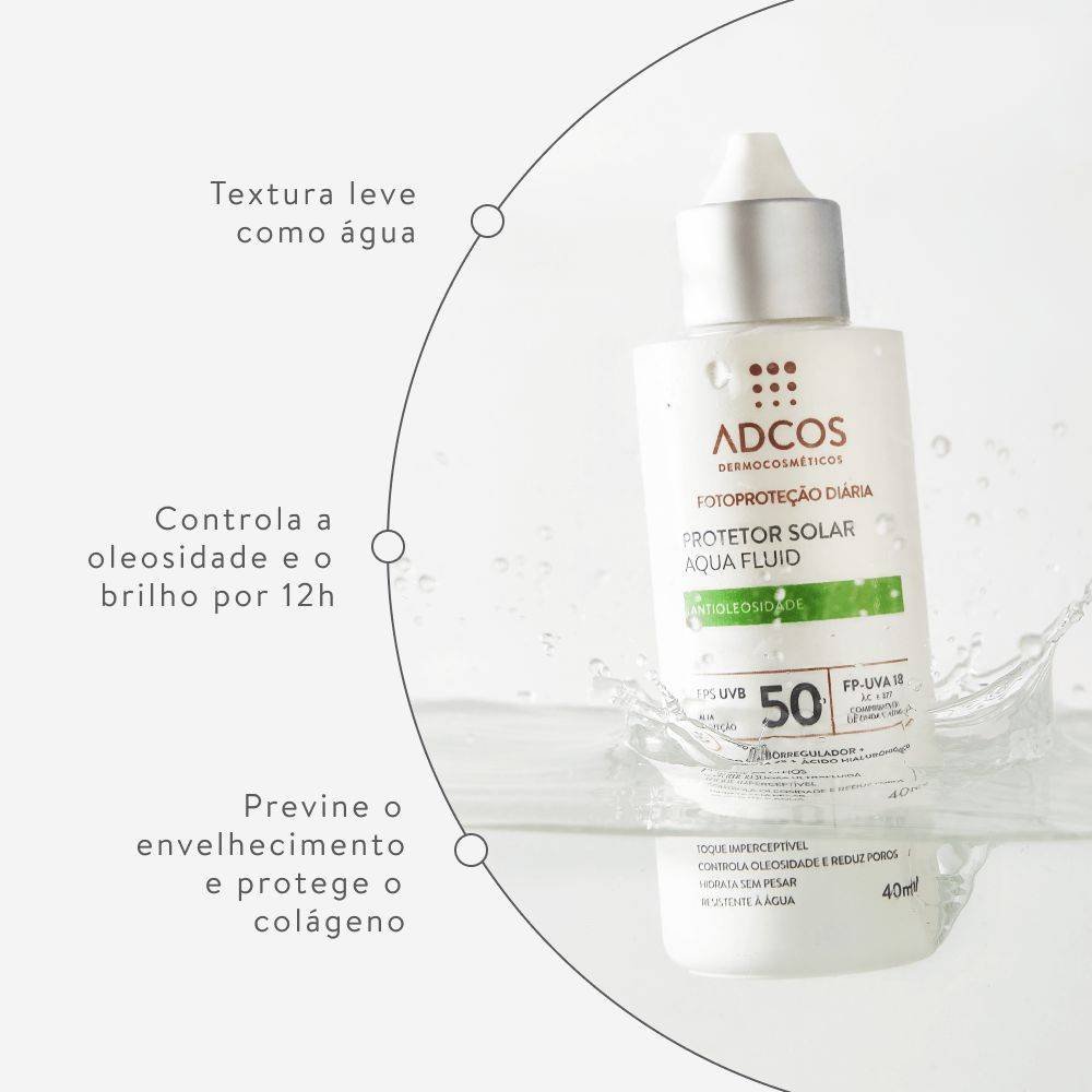 Protetor Solar Facial Adcos Aqua Fluid Antioleosidade Nude Fps50 40ml 40ml 2
