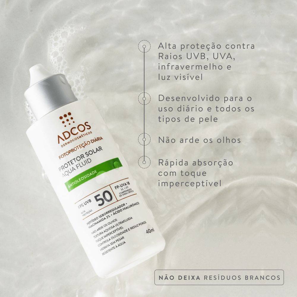 Protetor Solar Facial Adcos Aqua Fluid Antioleosidade Nude Fps50 40ml 40ml 3