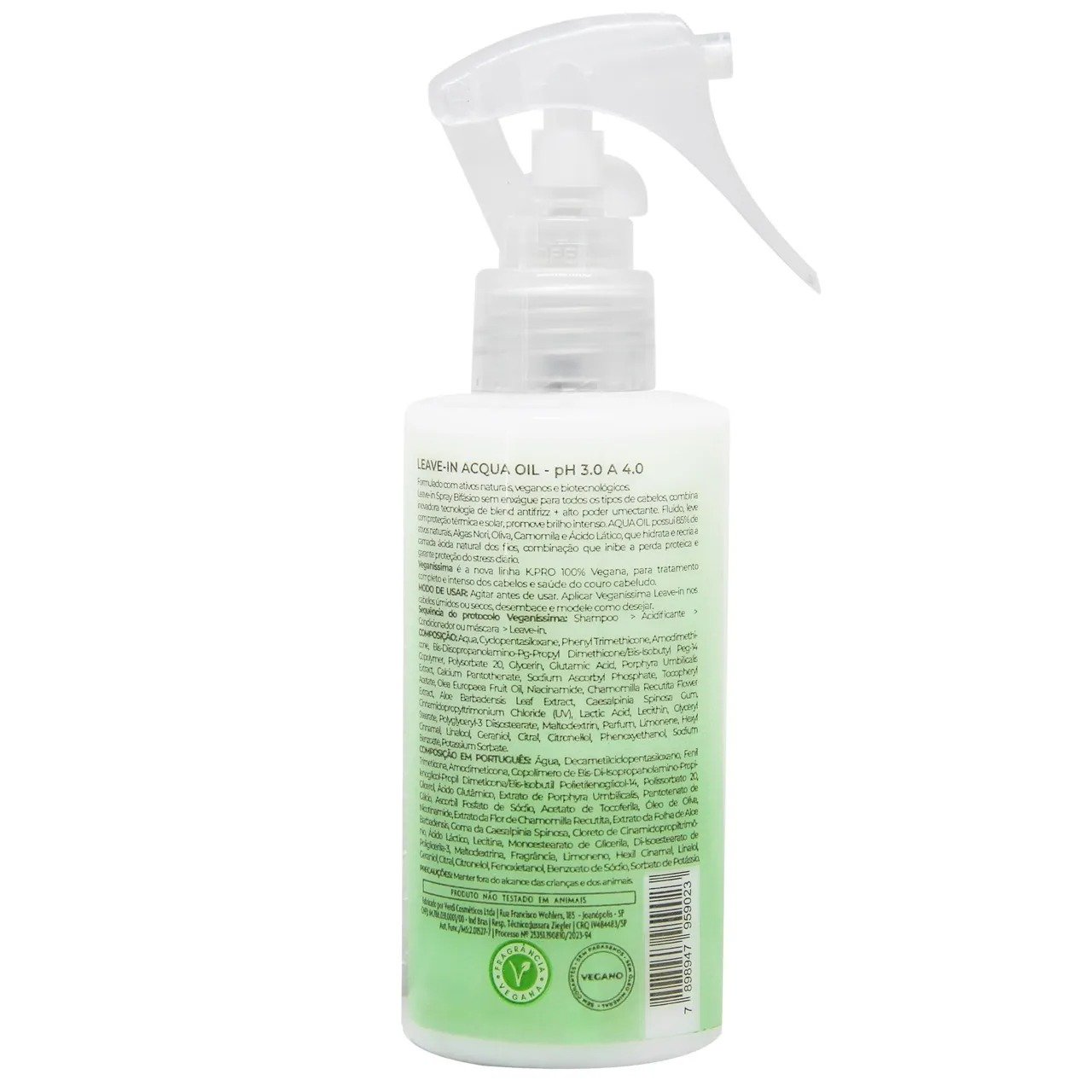 KIT VEGANISSIMA SHAMPOO MOISTURIZER 240ML + CONDICIONADOR 230G + LEAVE-IN ACGUA OIL 200ML ÚNICO 8