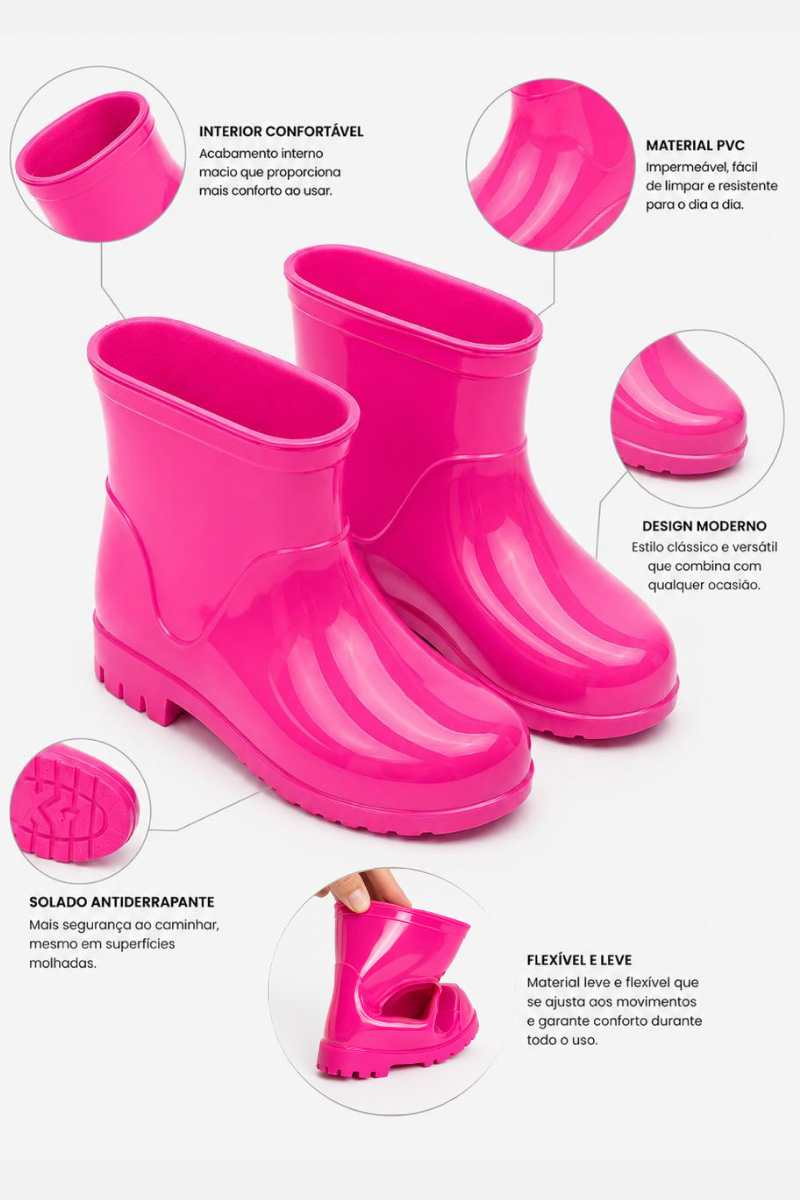 Galocha Infantil Feminina Impermeável Antiderrapante Pink Rosa 3