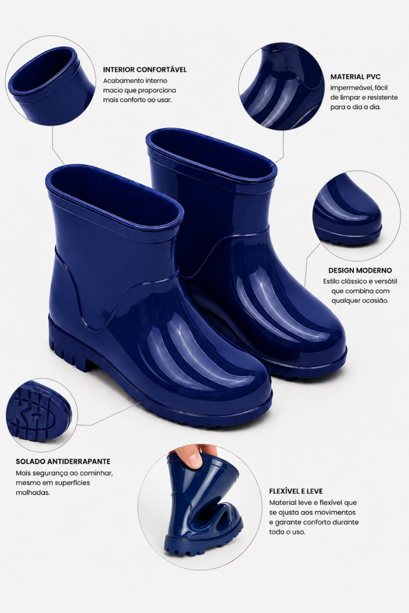 Galocha Infantil Unissex Impermeável Antiderrapante Azul Marinho Azul 3