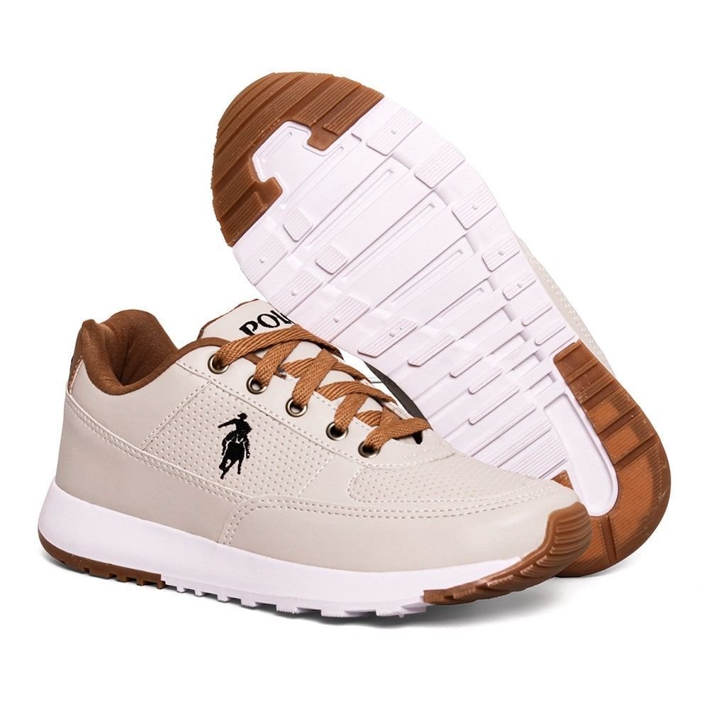 Tênis Masculino Polo Elite Conforto Dia a Dia Macio Leve Bege 3