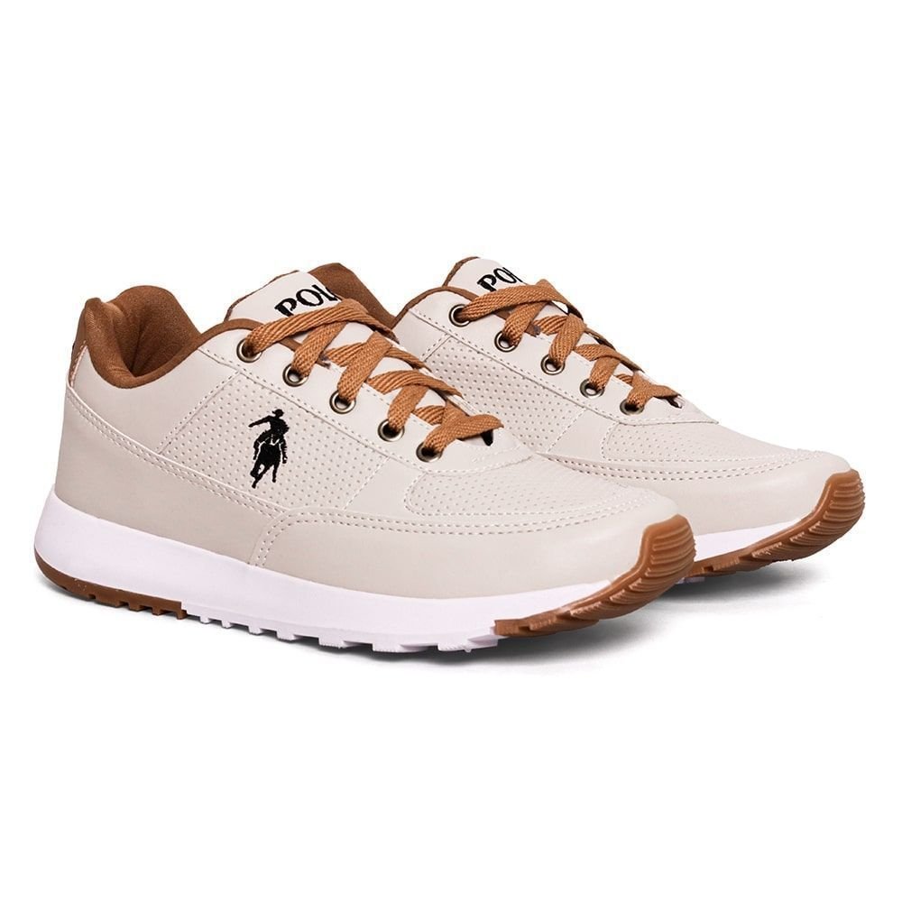 Tênis Masculino Polo Elite Conforto Dia a Dia Macio Leve Bege 5